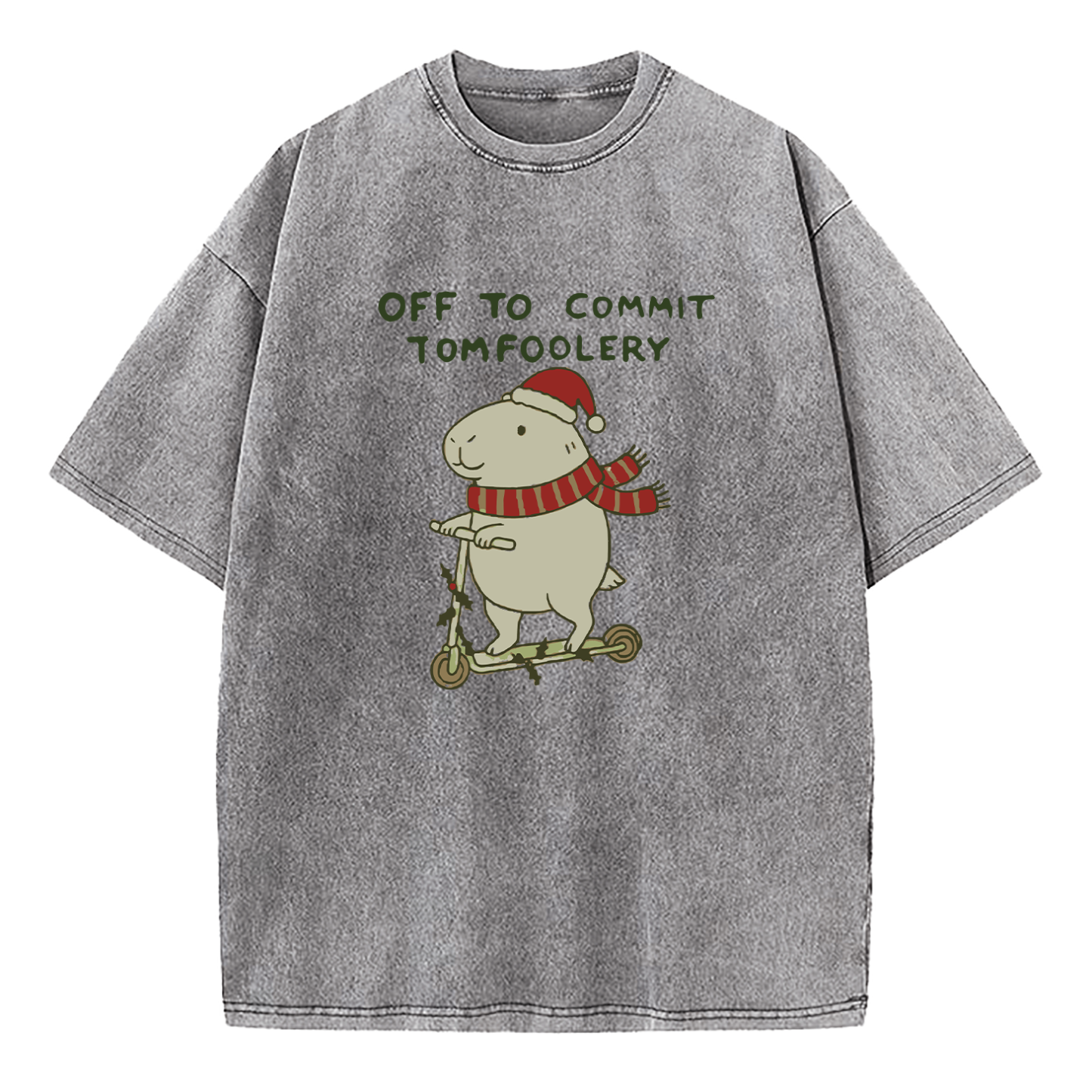 Capybara Off To Commit Tomfoolery Christmas Washed T-Shirt