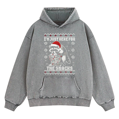 Raccoon Christmas I Just Here For The Snacks Washed Hoodie