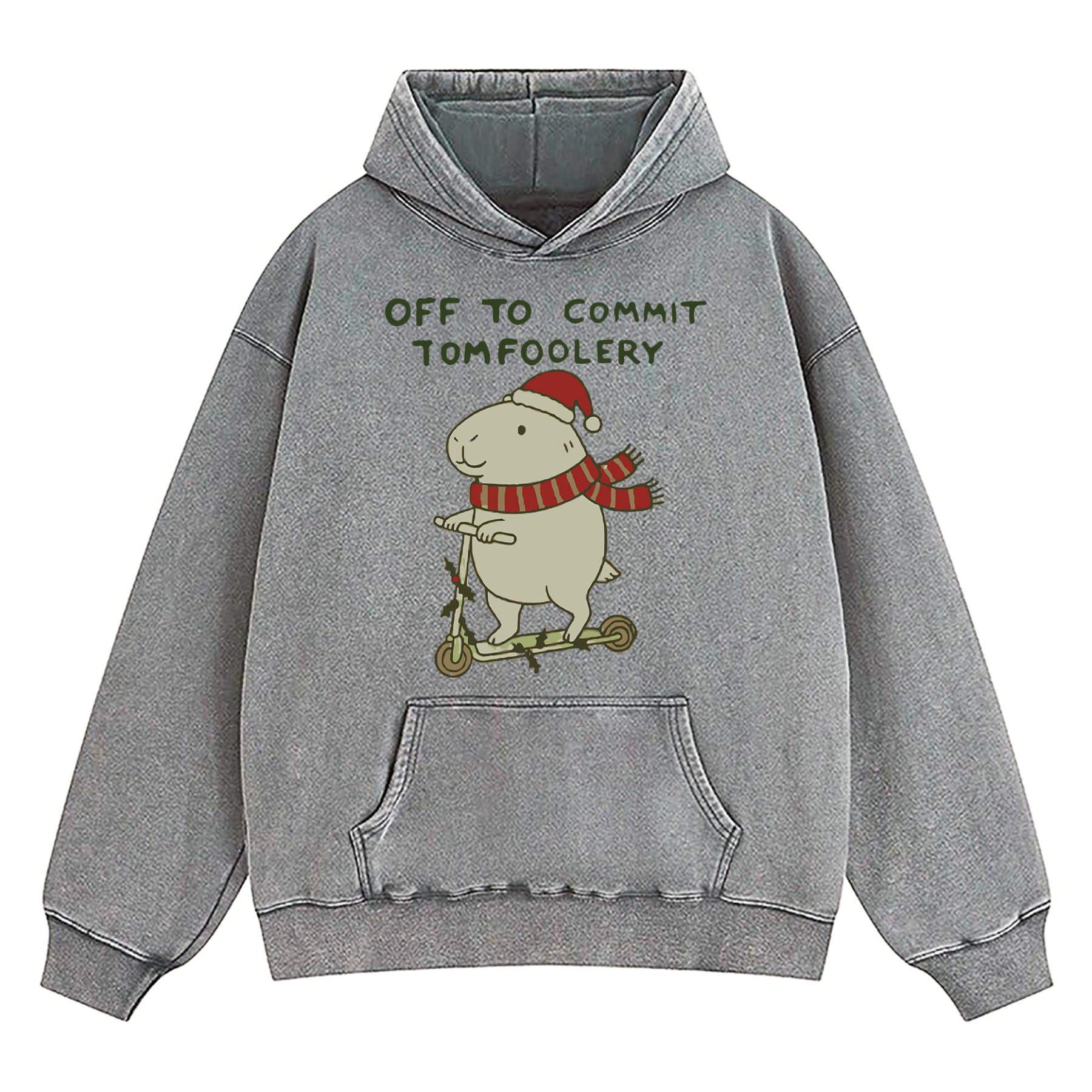 Capybara Off To Commit Tomfoolery Christmas Washed Hoodie
