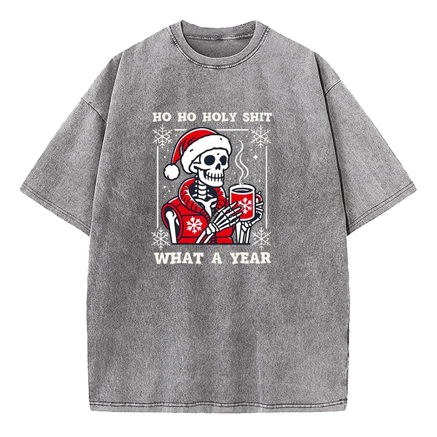 SKleton Ho Ho Holy Shit What a Year Christmas Washed T-Shirt