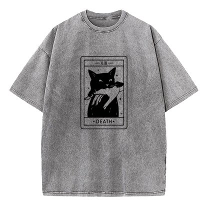 Tarot Death Cat Tarot Washed T-Shirt