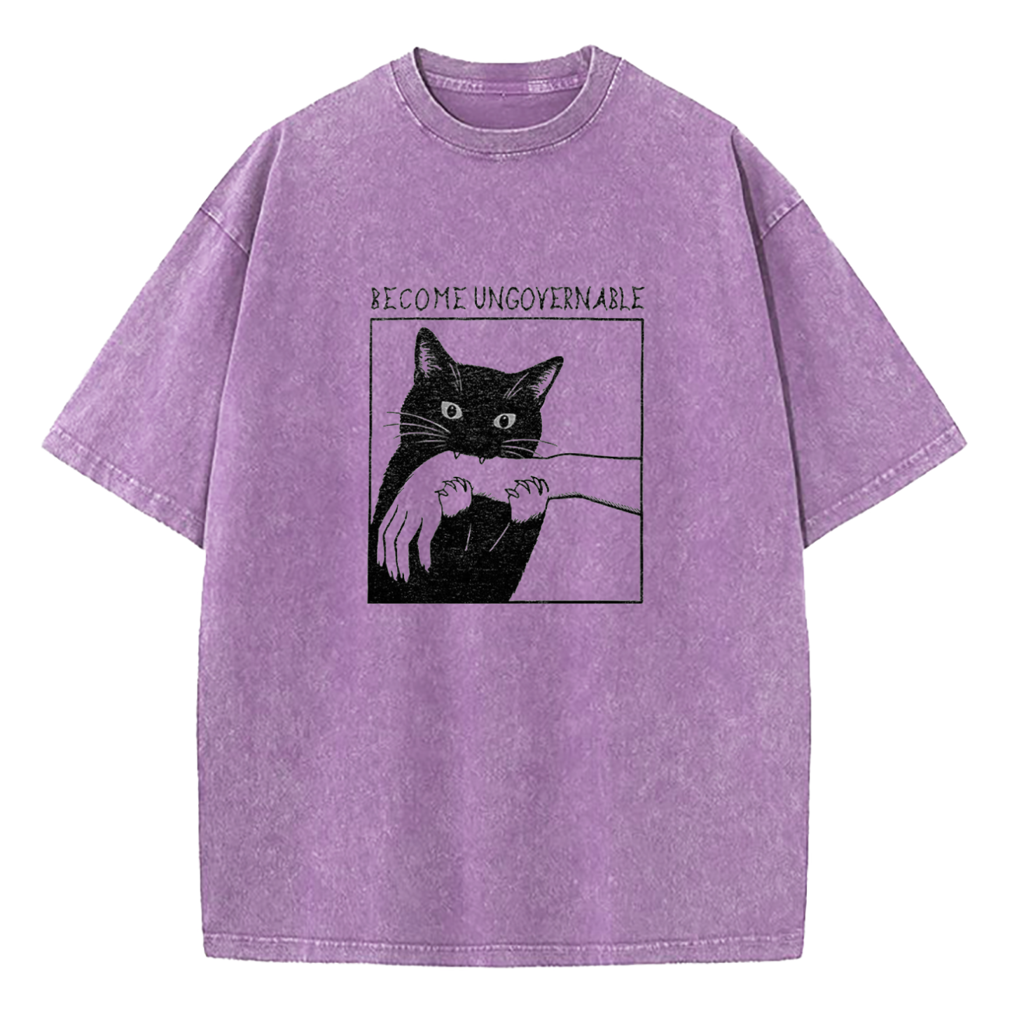 Black Cat Biting Hand Become Ungovernable Washed T-Shirt