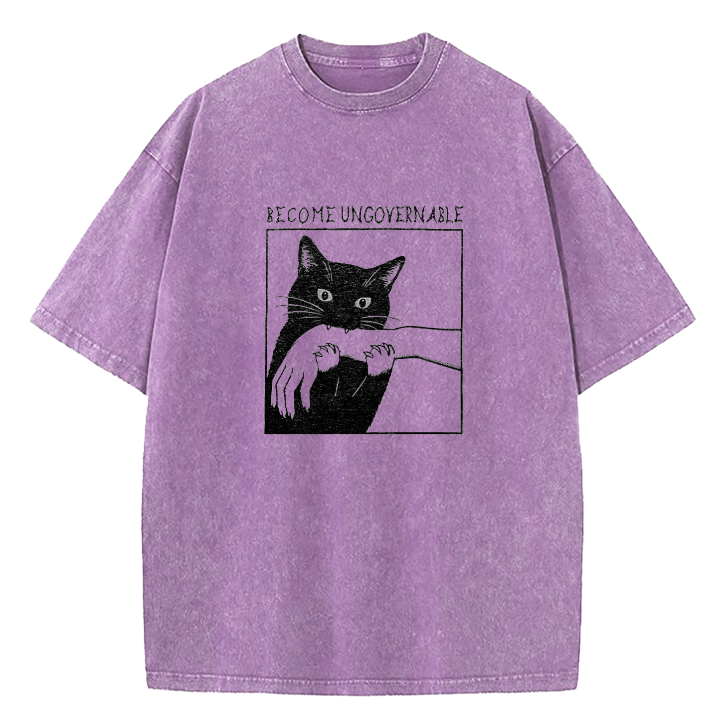 Black Cat Biting Hand Become Ungovernable Washed T-Shirt