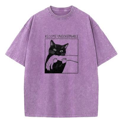 Black Cat Biting Hand Become Ungovernable Washed T-Shirt