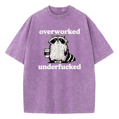 Raccoon Overworked Underfucked Washed T-Shirt