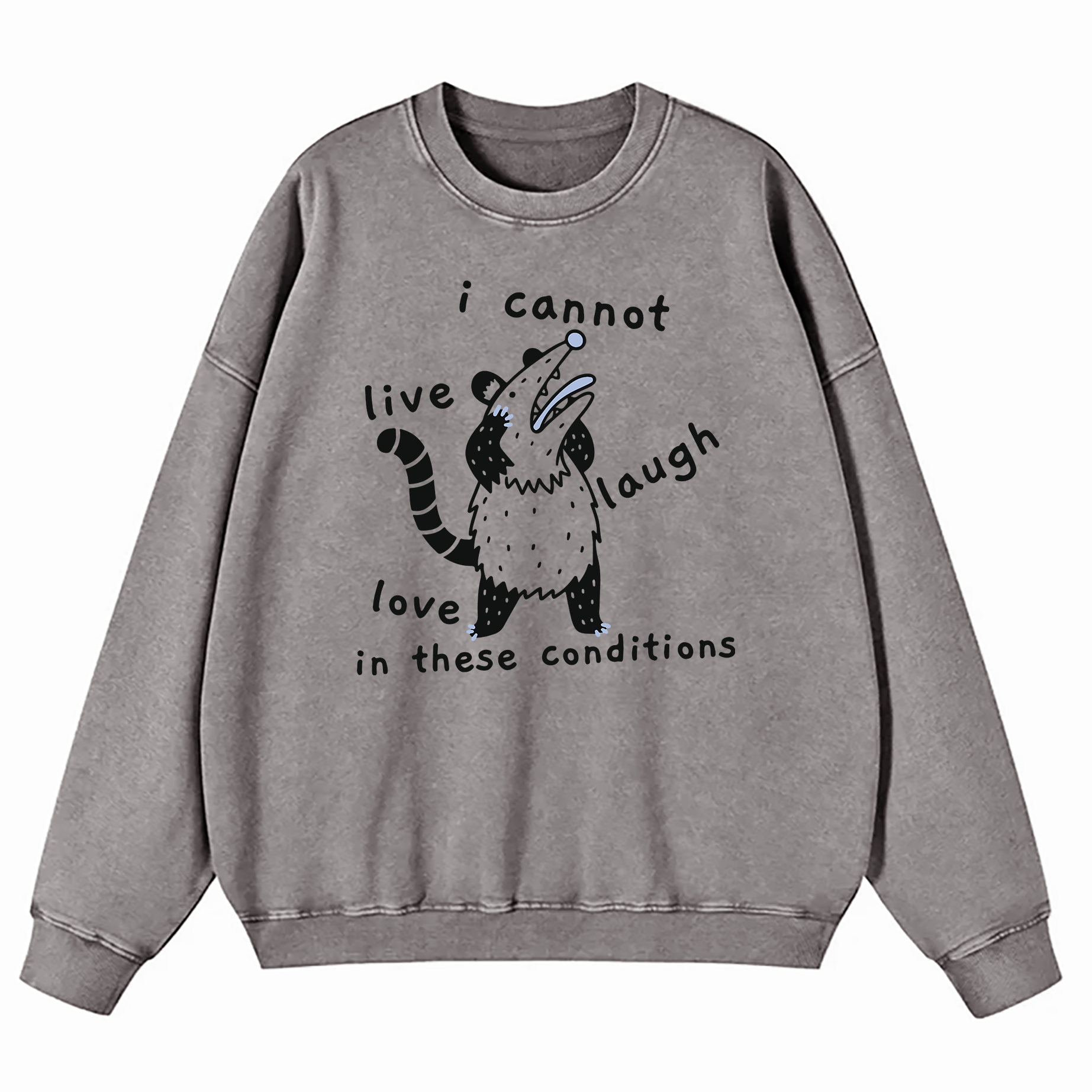 Opossum I Cannot Live Laugh Love In These Conditions Washed Sweatshirt