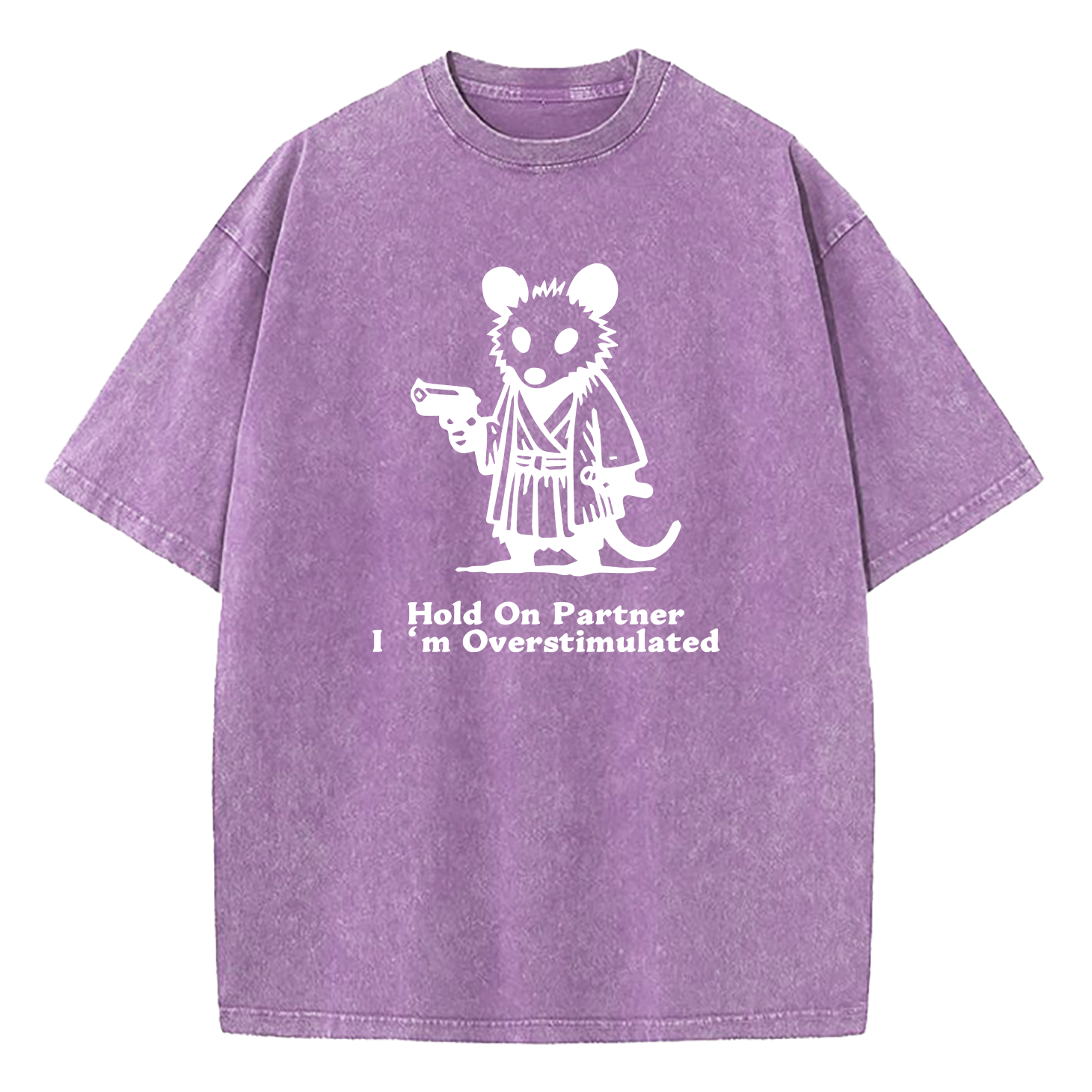 Possum Samurai Hold On Partner I’m Overstimulated Washed T-Shirt