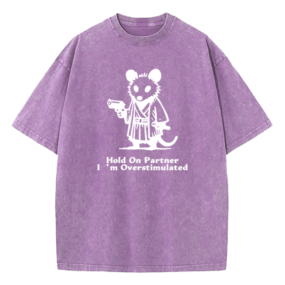 Possum Samurai Hold On Partner I’m Overstimulated Washed T-Shirt