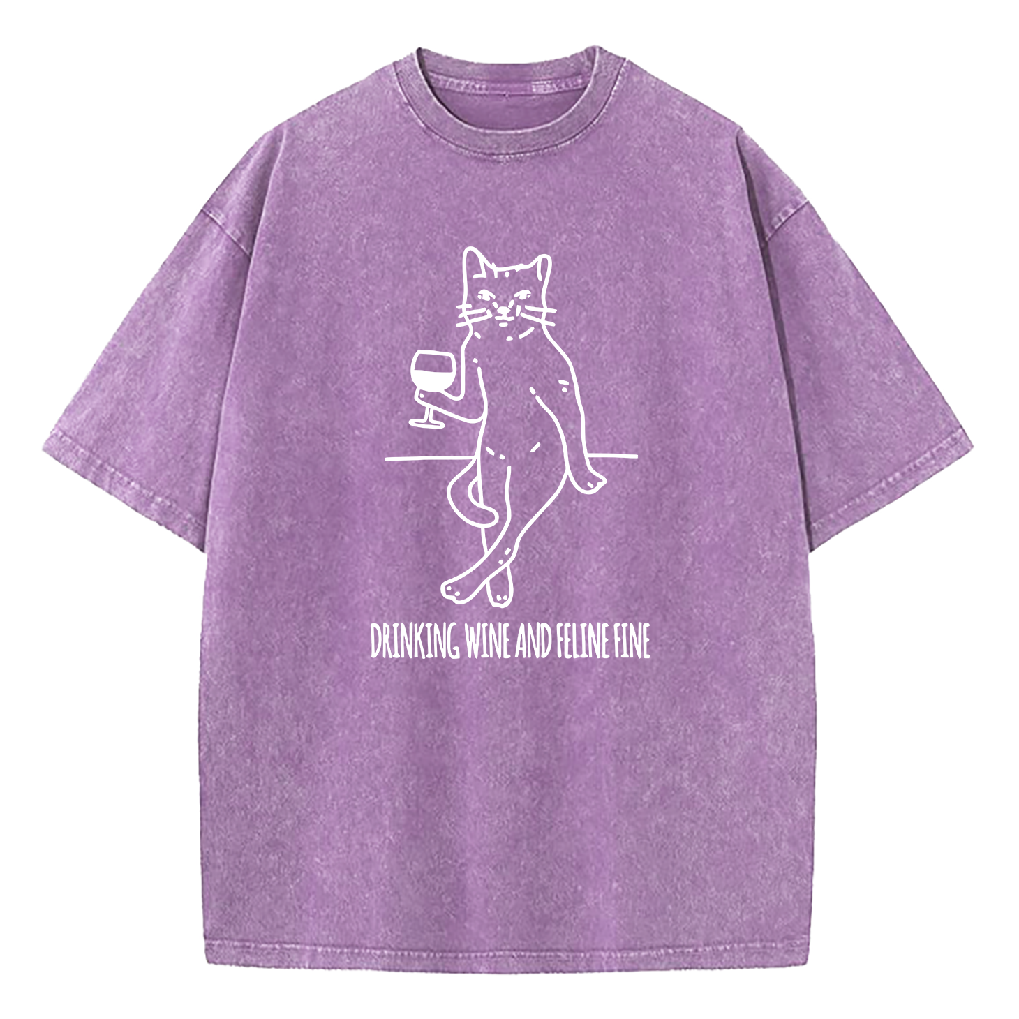Drinking Wine And Feline Fine Washed T-Shirt