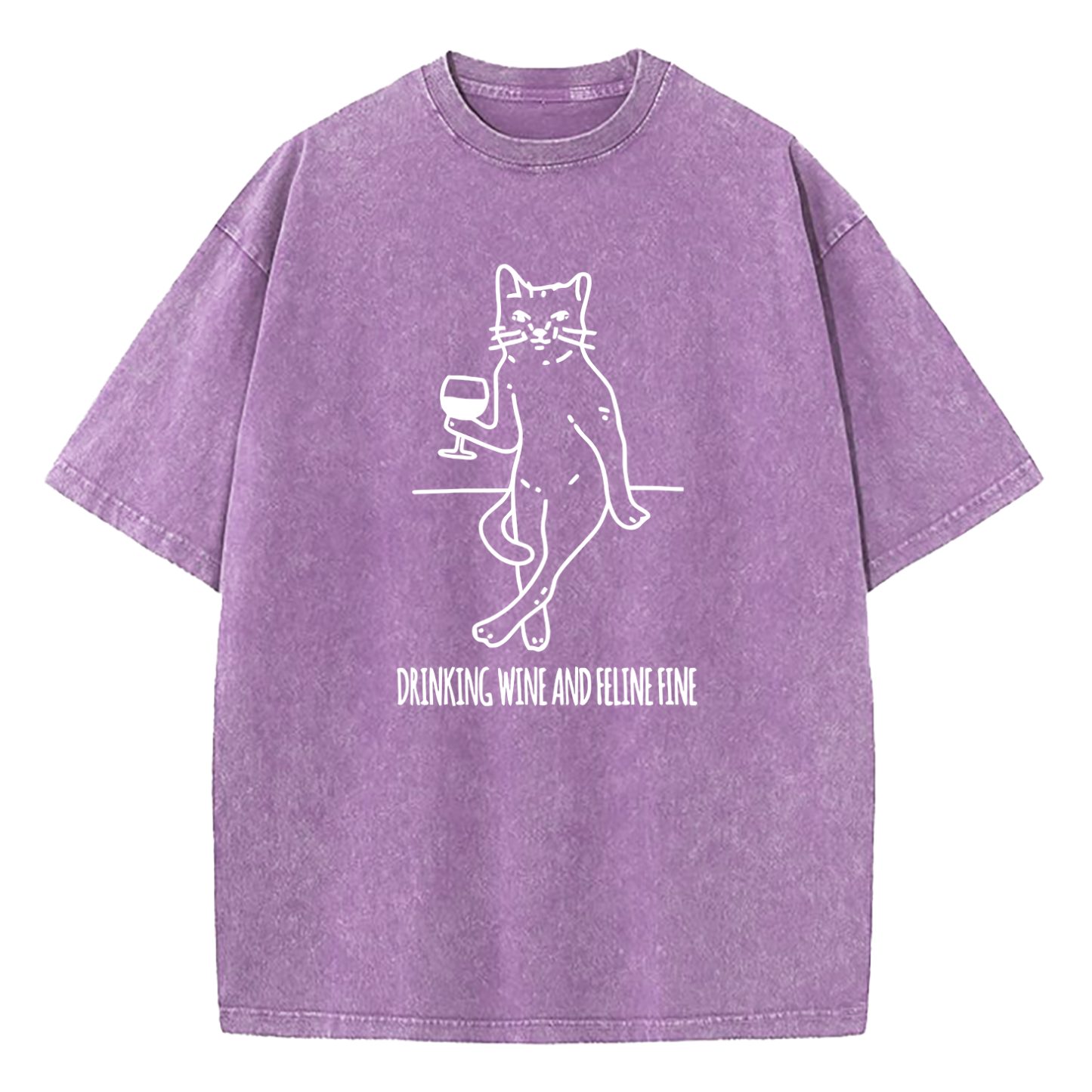 Drinking Wine And Feline Fine Washed T-Shirt