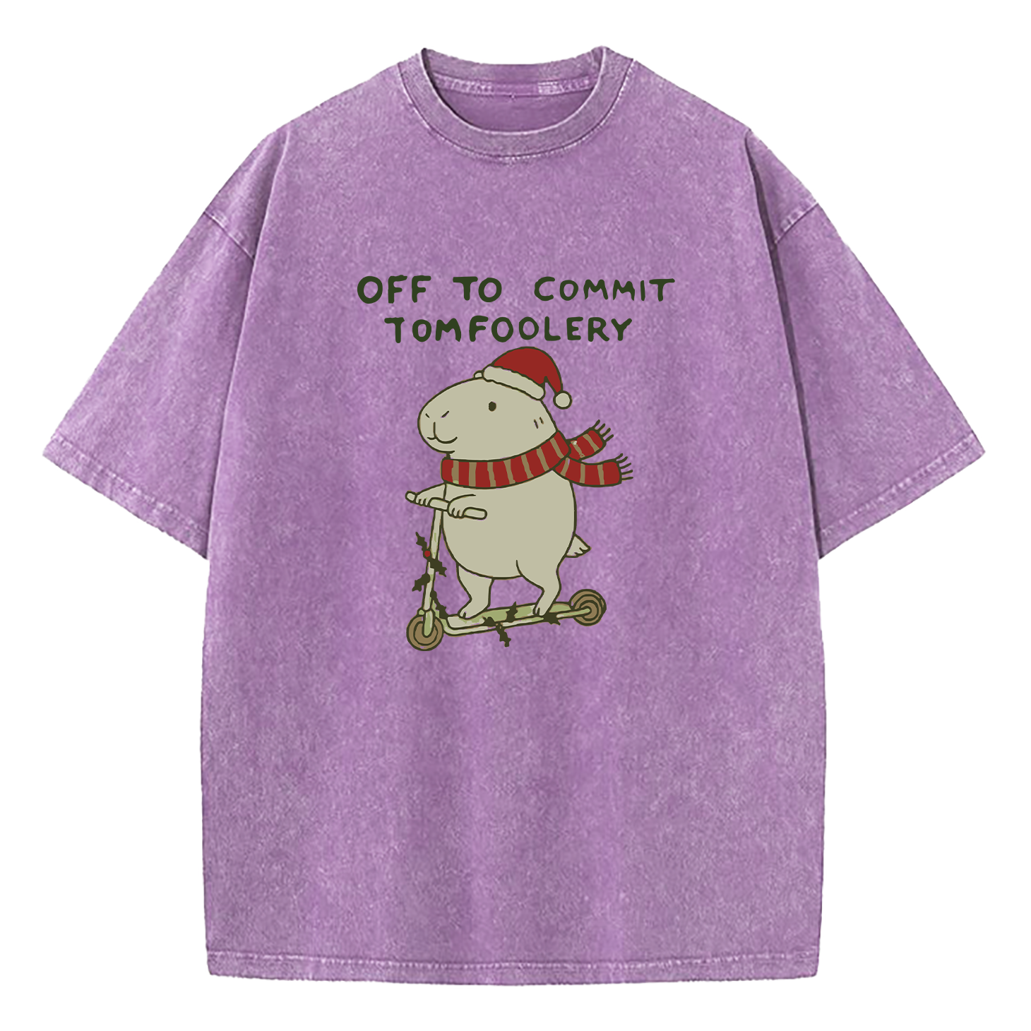 Capybara Off To Commit Tomfoolery Christmas Washed T-Shirt