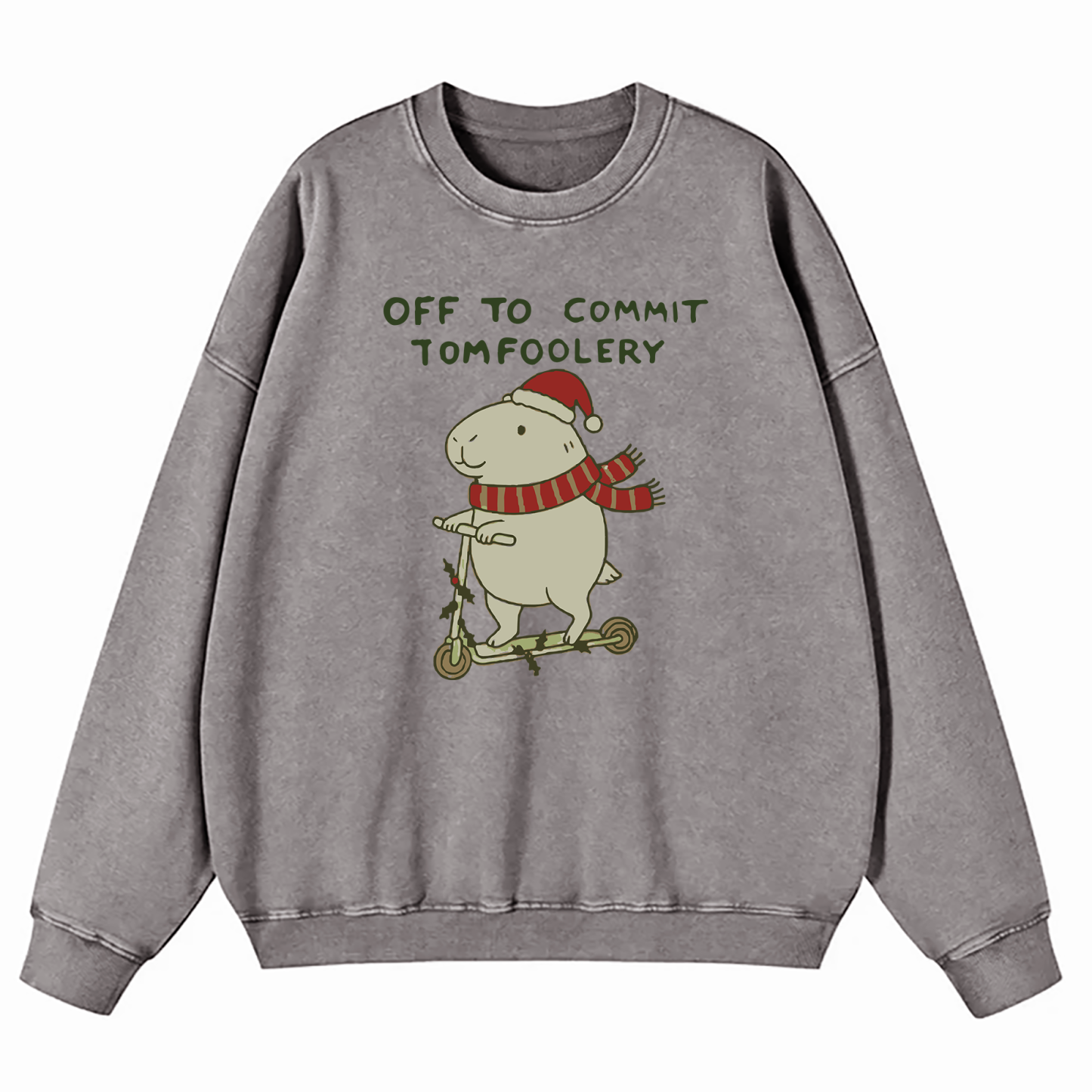 Capybara Off To Commit Tomfoolery Christmas Washed Sweatshirt