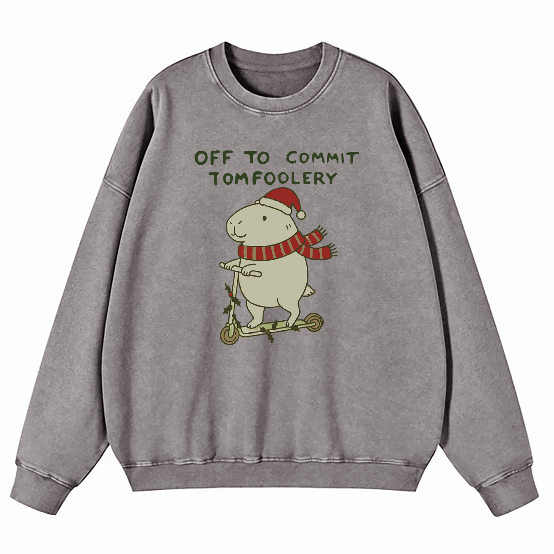 Capybara Off To Commit Tomfoolery Christmas Washed Sweatshirt