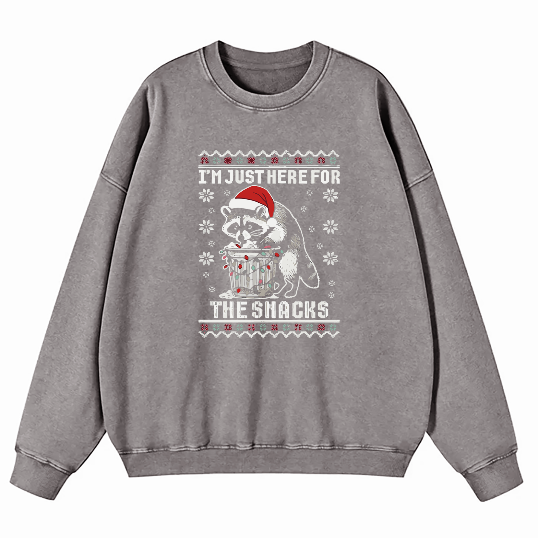 Raccoon Christmas I Just Here For The Snacks Washed Sweatshirt