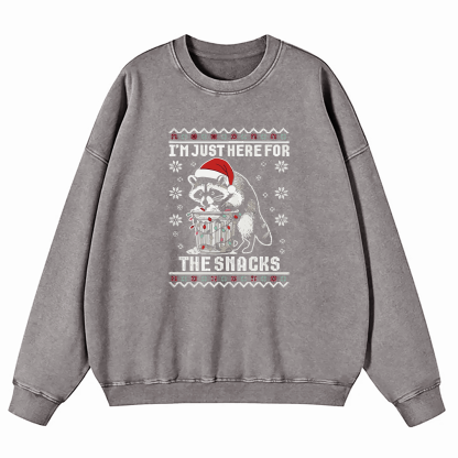 Raccoon Christmas I Just Here For The Snacks Washed Sweatshirt