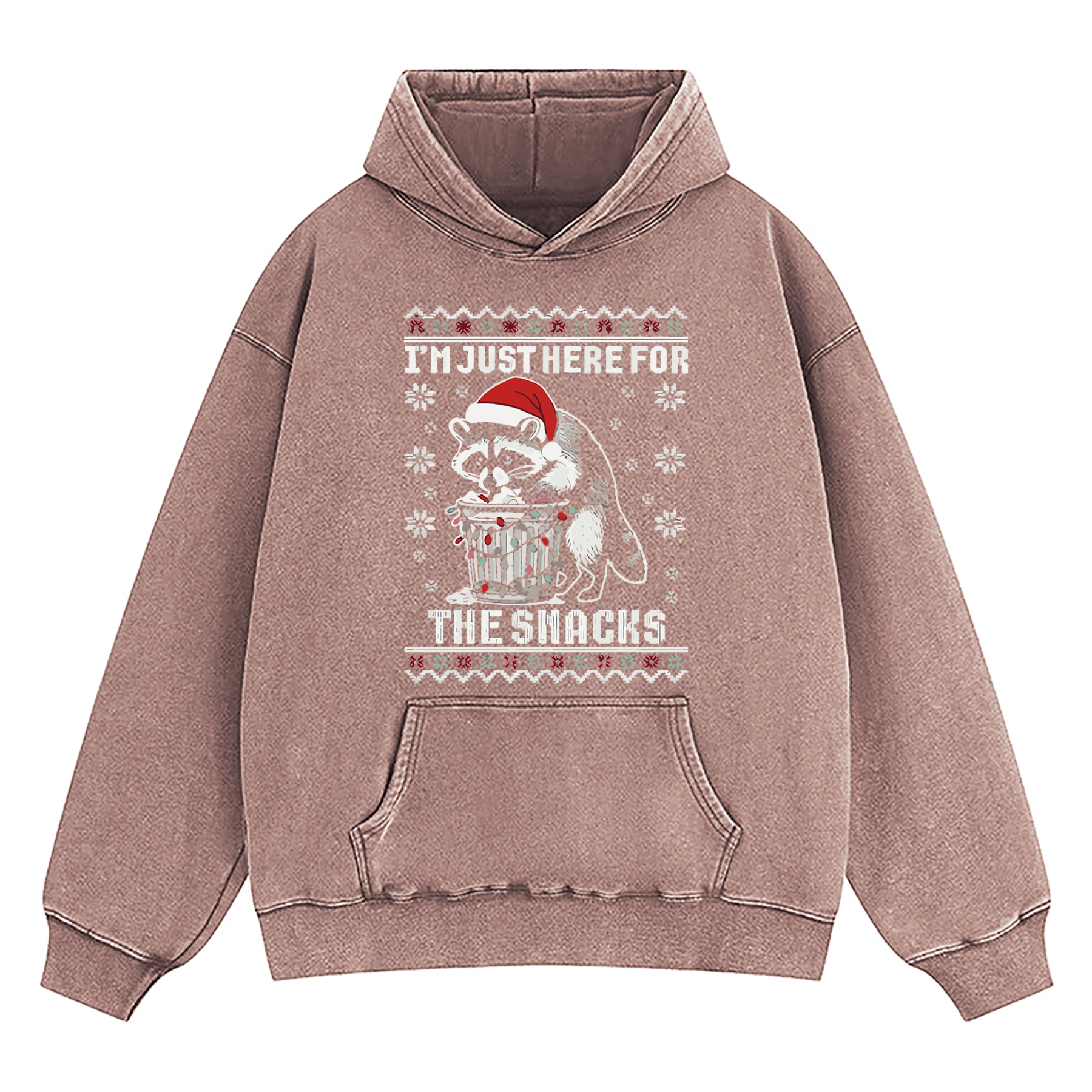 Raccoon Christmas I Just Here For The Snacks Washed Hoodie