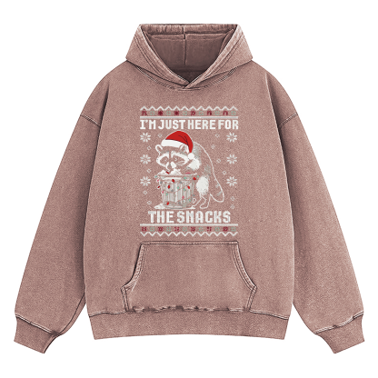 Raccoon Christmas I Just Here For The Snacks Washed Hoodie
