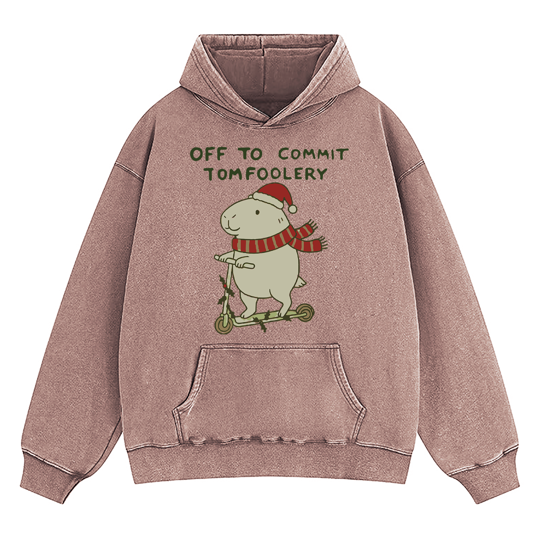 Capybara Off To Commit Tomfoolery Christmas Washed Hoodie