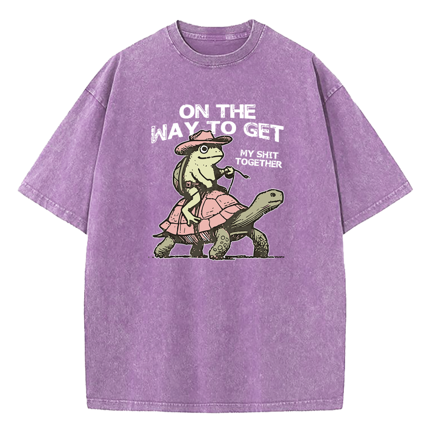 Turtle Frog On My Way To Get My Shit Together  Washed T-Shirt