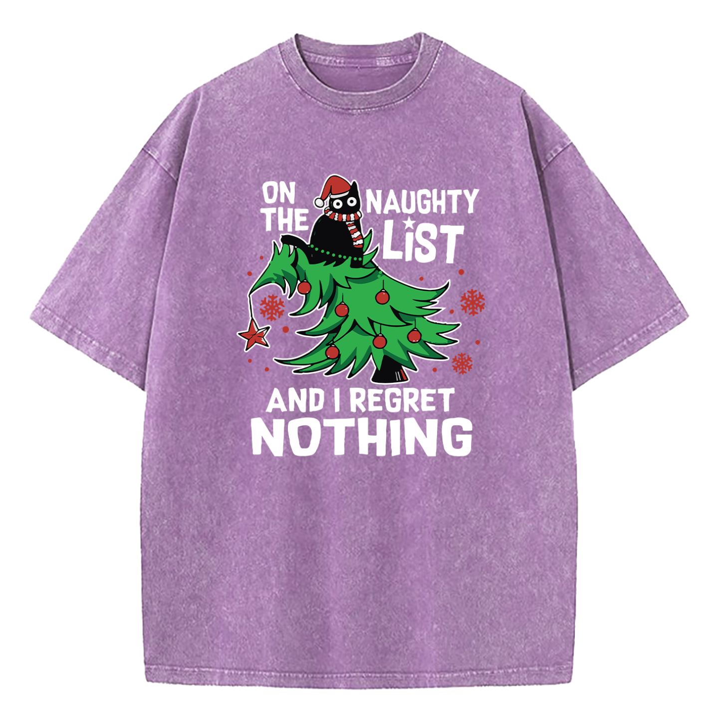 On The Naughty List I Regret Nothing Washed T-Shirt