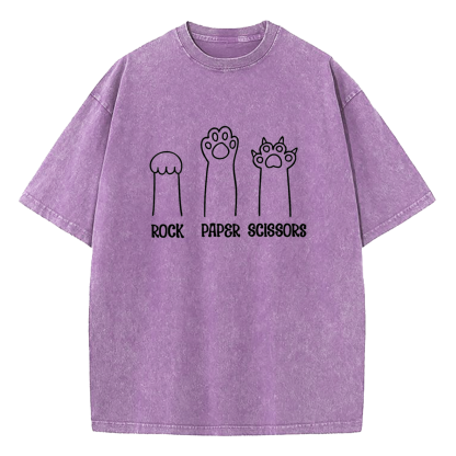 Funny Cat Paw Rock Paper Scissors Washed T-Shirt