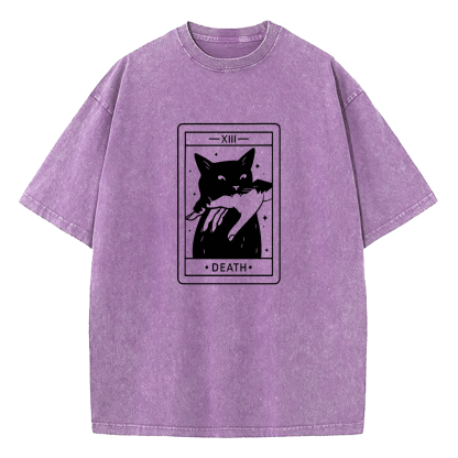 Tarot Death Cat Tarot Washed T-Shirt