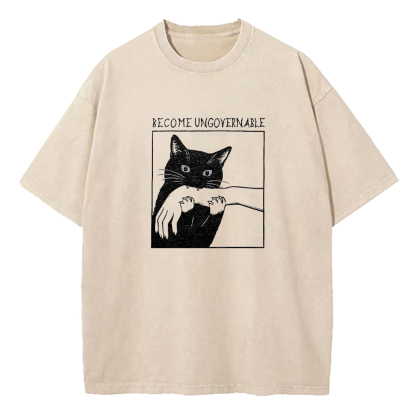 Black Cat Biting Hand Become Ungovernable Washed T-Shirt