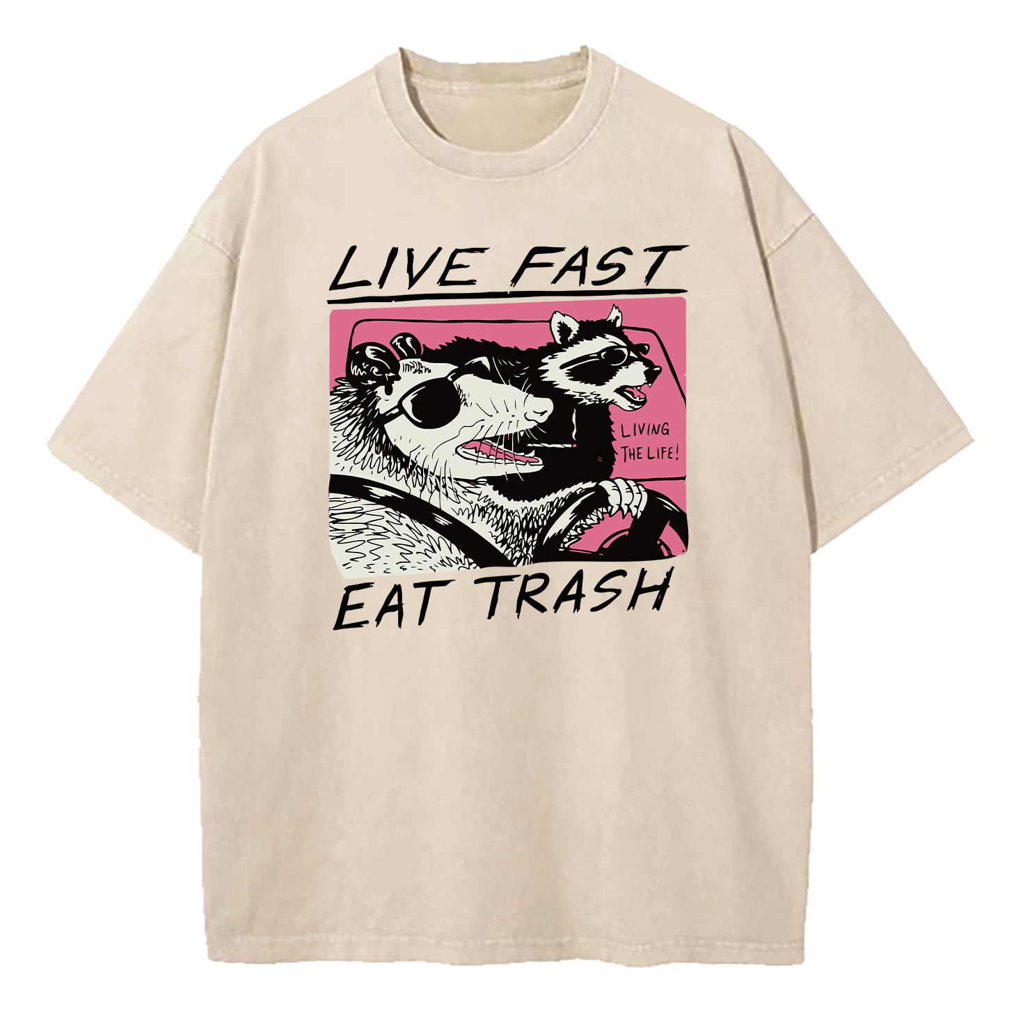 Live Fast! Eat Trash Raccoon Possum Animal Washed T-Shirt