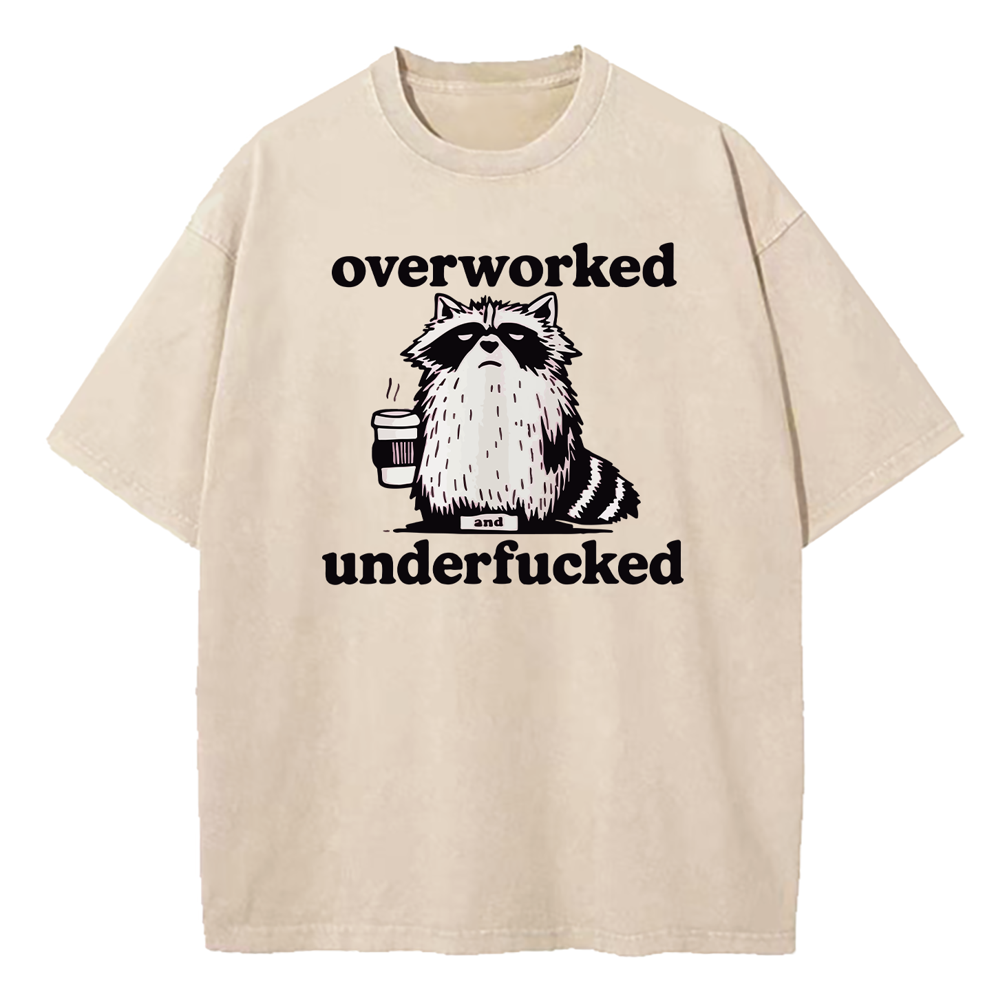 Raccoon Overworked Underfucked Washed T-Shirt