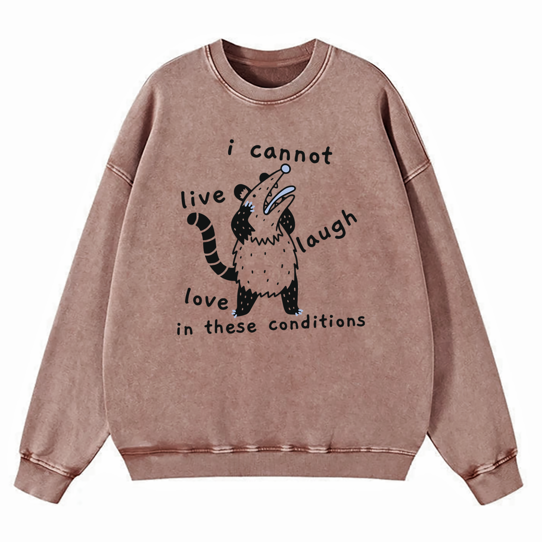Opossum I Cannot Live Laugh Love In These Conditions Washed Sweatshirt