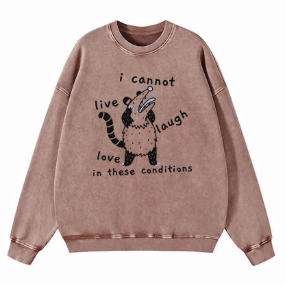 Opossum I Cannot Live Laugh Love In These Conditions Washed Sweatshirt