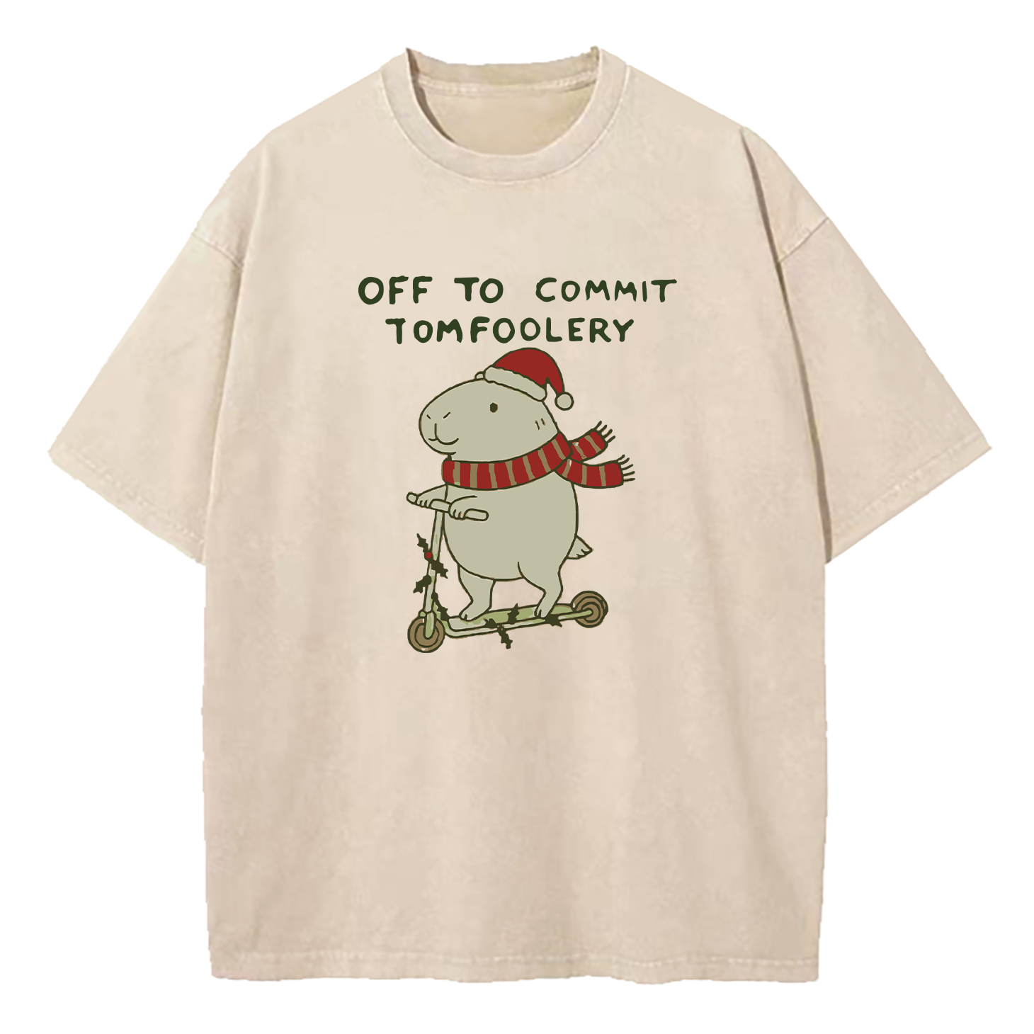 Capybara Off To Commit Tomfoolery Christmas Washed T-Shirt