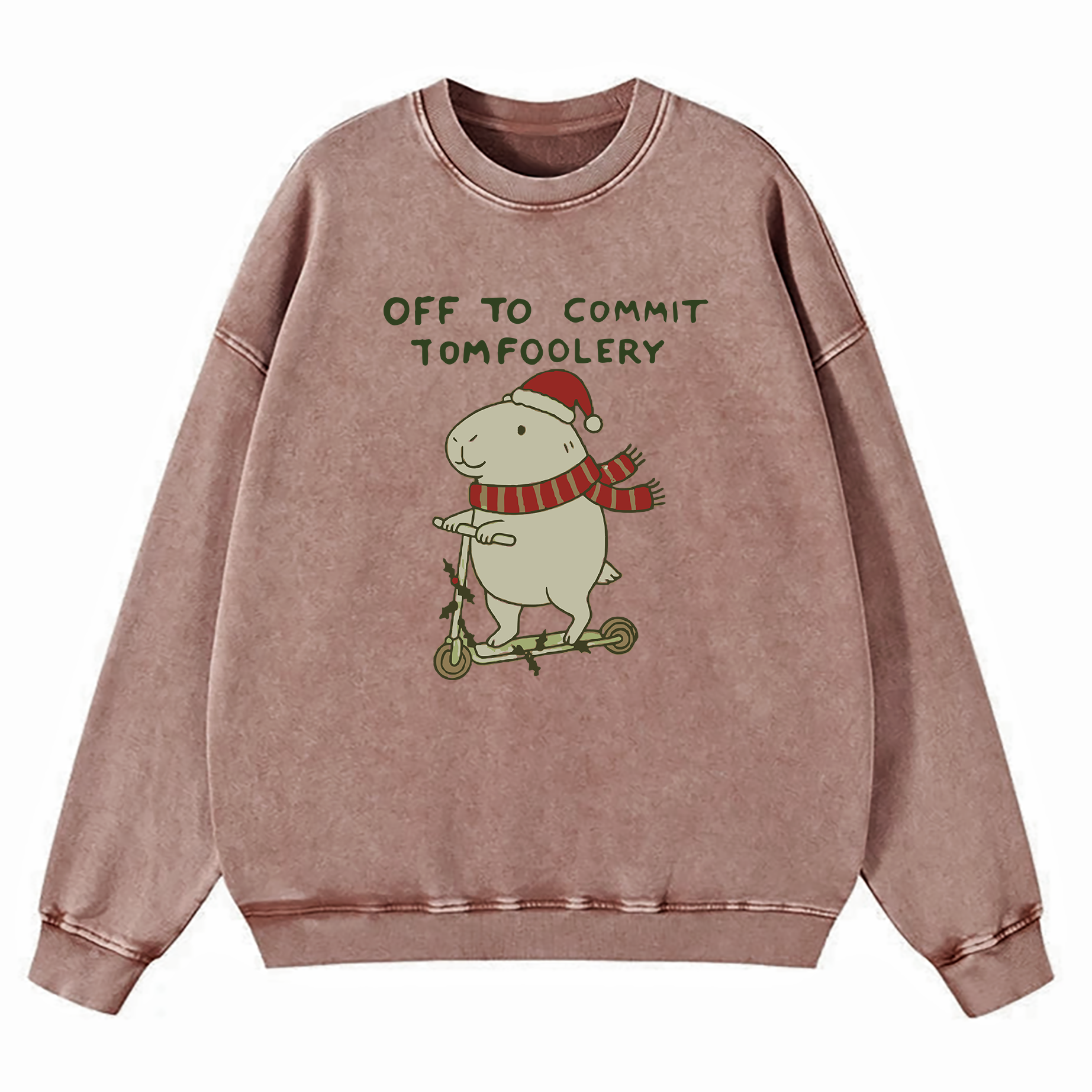 Capybara Off To Commit Tomfoolery Christmas Washed Sweatshirt