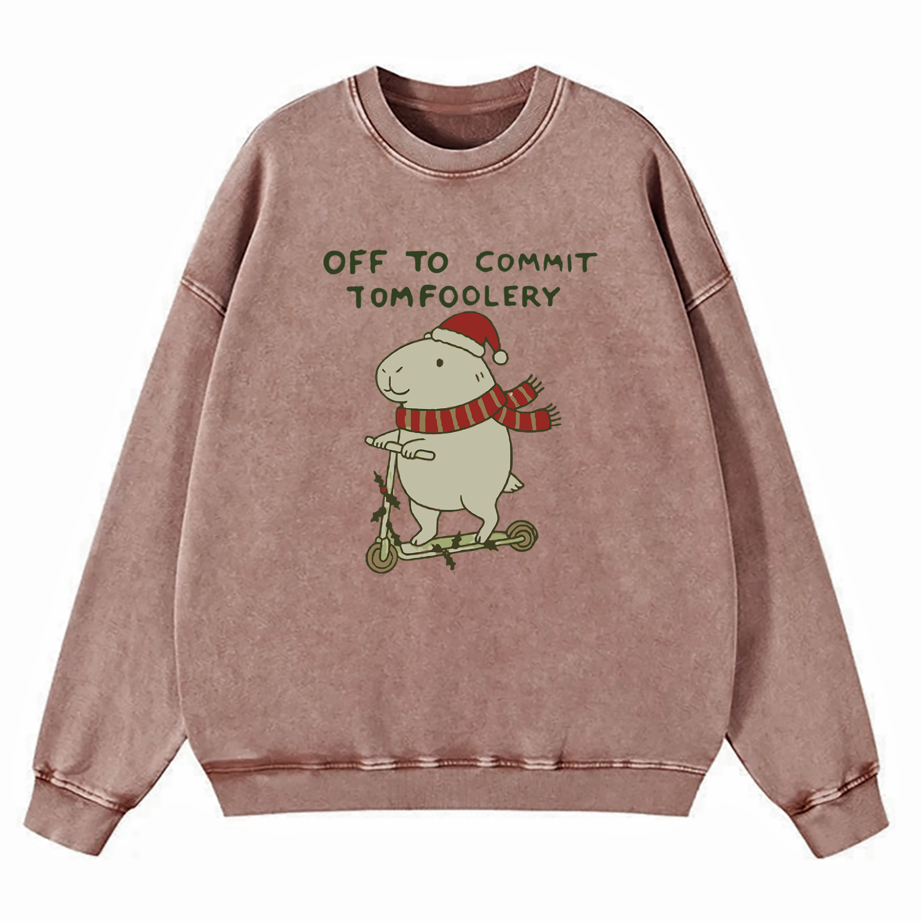 Capybara Off To Commit Tomfoolery Christmas Washed Sweatshirt