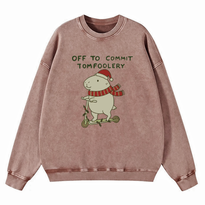 Capybara Off To Commit Tomfoolery Christmas Washed Sweatshirt