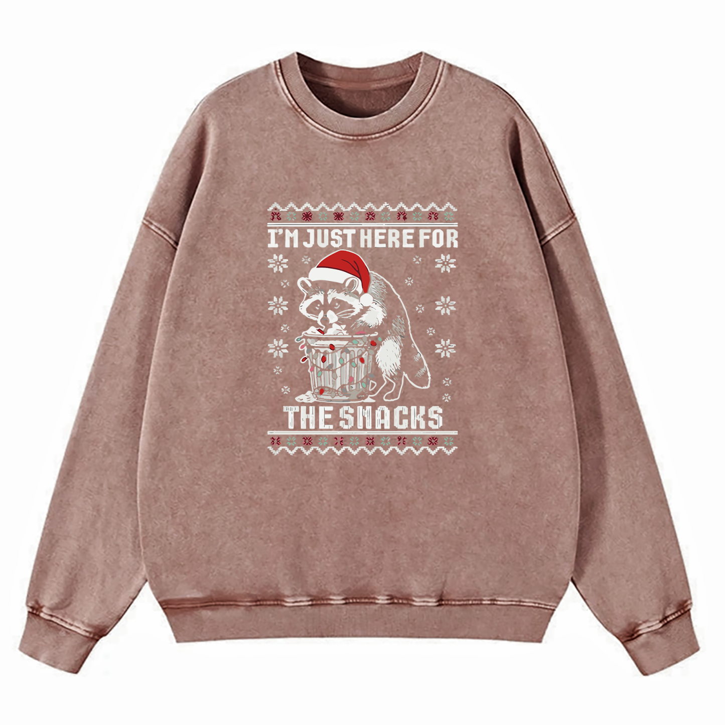 Raccoon Christmas I Just Here For The Snacks Washed Sweatshirt