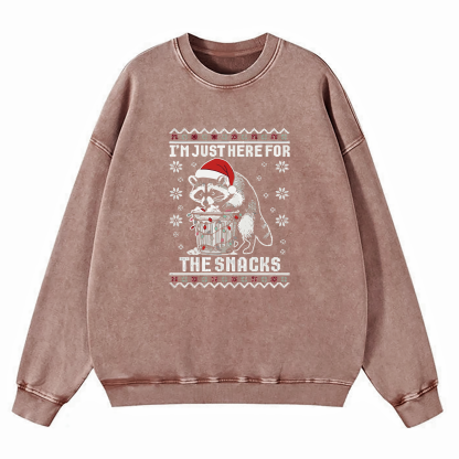 Raccoon Christmas I Just Here For The Snacks Washed Sweatshirt