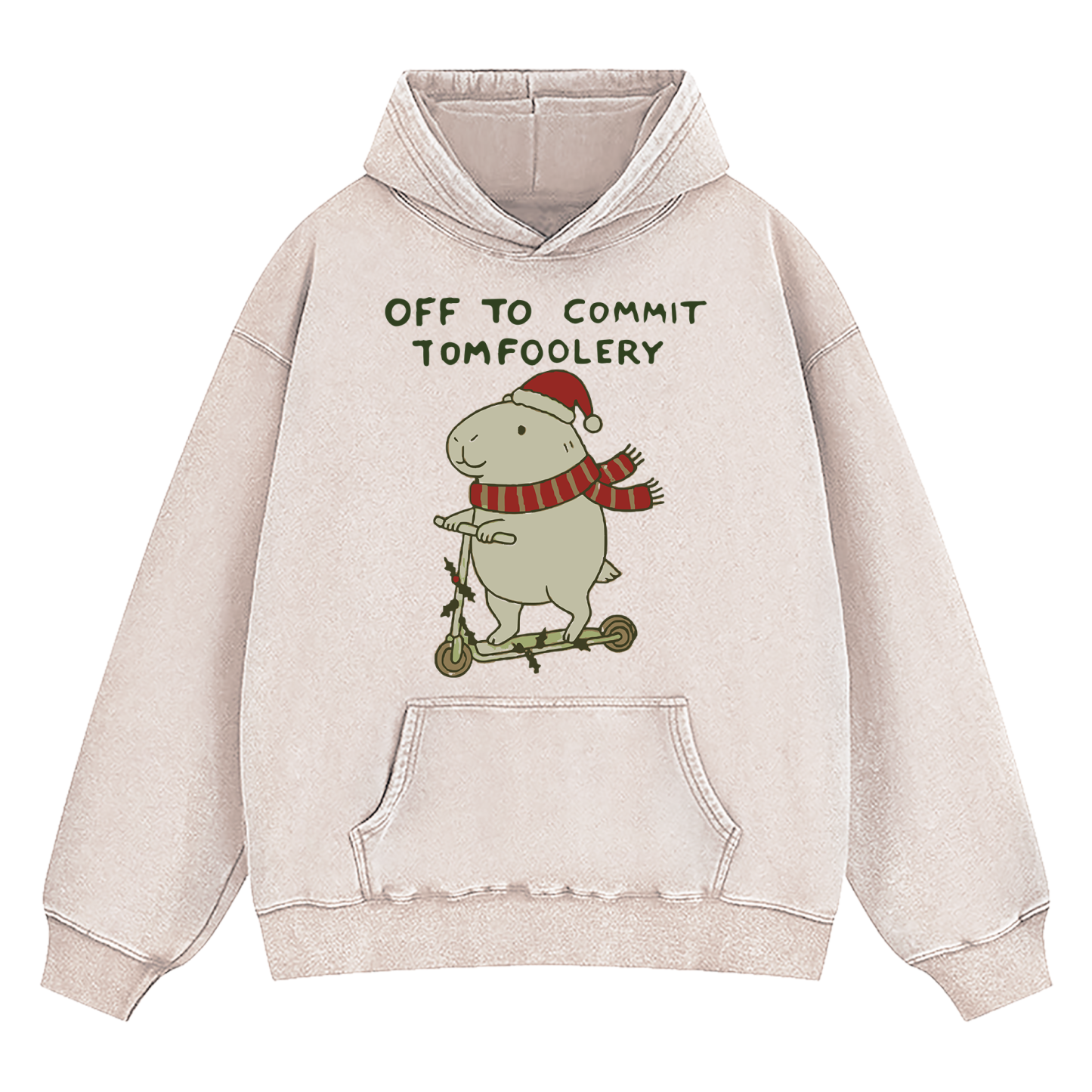 Capybara Off To Commit Tomfoolery Christmas Washed Hoodie