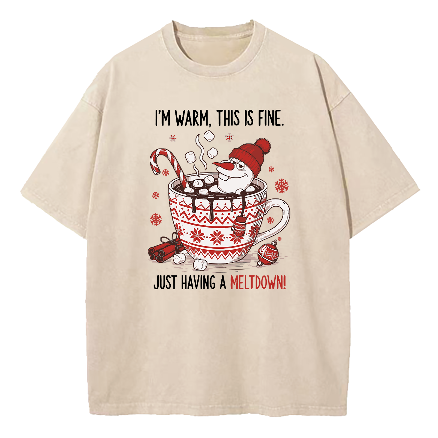 Olaf Snowman I’m Warm This Is Fine Just Having A Meltdown Washed T-Shirt