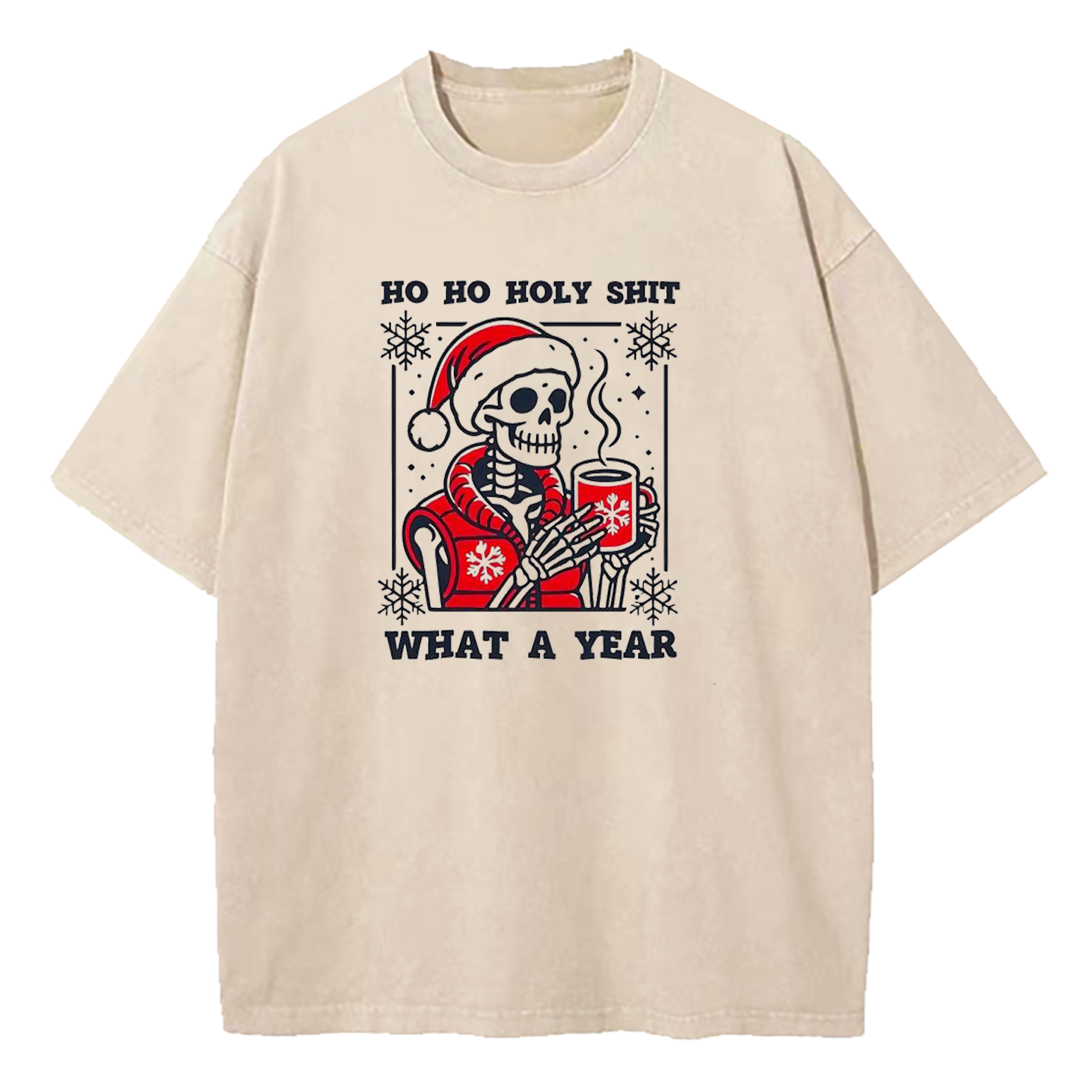 SKleton Ho Ho Holy Shit What a Year Christmas Washed T-Shirt