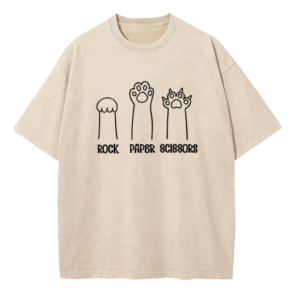 Funny Cat Paw Rock Paper Scissors Washed T-Shirt