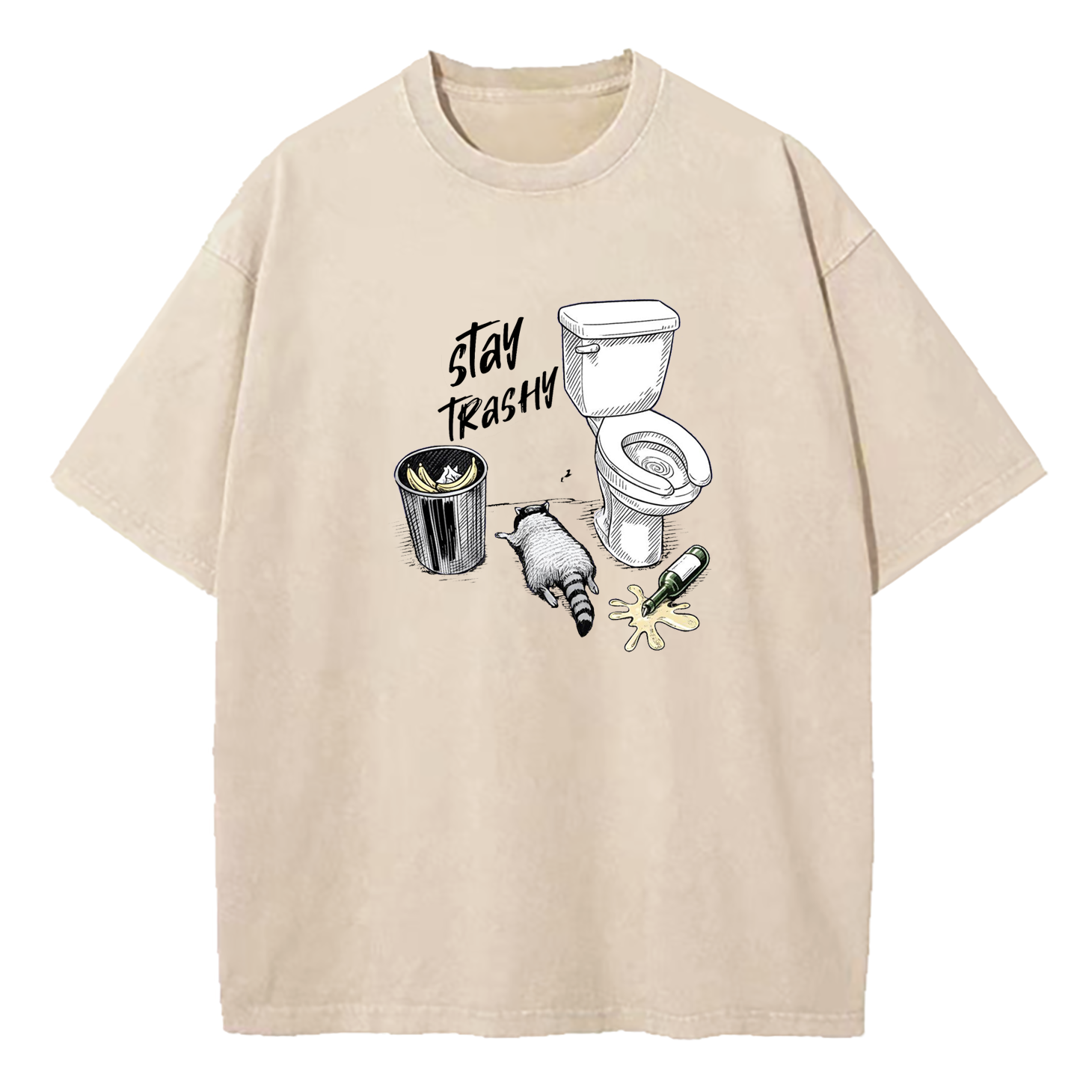 Stay Trashy Trashed Panda Funny Drunk Raccoon Washed T-Shirt