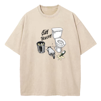 Stay Trashy Trashed Panda Funny Drunk Raccoon Washed T-Shirt