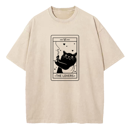 The Lovers Cat Tarot Washed T-Shirt