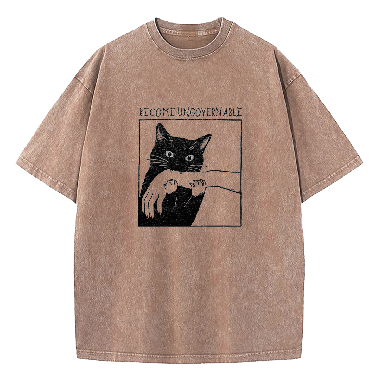 Black Cat Biting Hand Become Ungovernable Washed T-Shirt