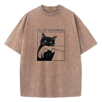 Black Cat Biting Hand Become Ungovernable Washed T-Shirt