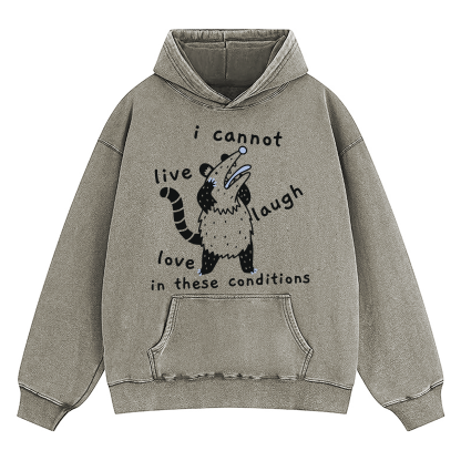 Opossum I Cannot Live Laugh Love In These Conditions Washed Hoodie