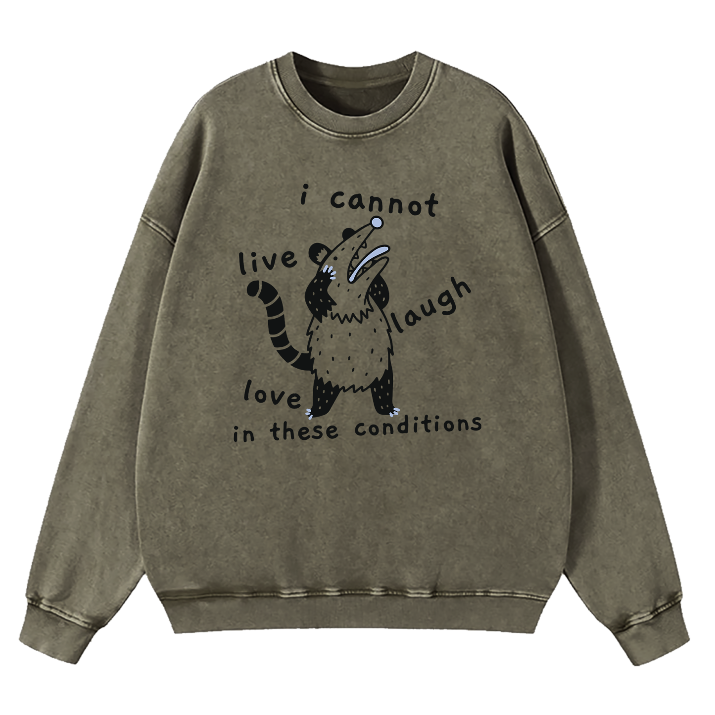 Opossum I Cannot Live Laugh Love In These Conditions Washed Sweatshirt