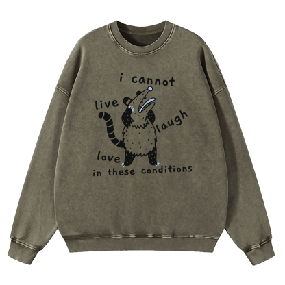 Opossum I Cannot Live Laugh Love In These Conditions Washed Sweatshirt