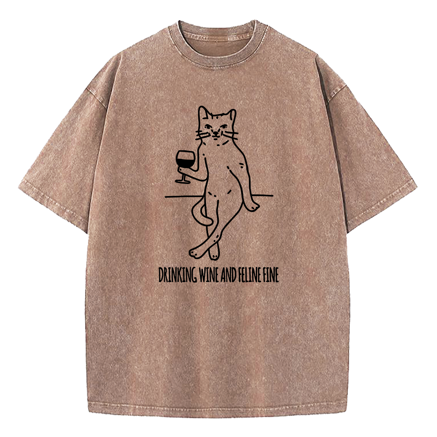Drinking Wine And Feline Fine Washed T-Shirt